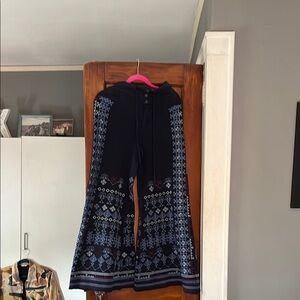 Free People  Blue Boot Cut Flare Pants w embroidery